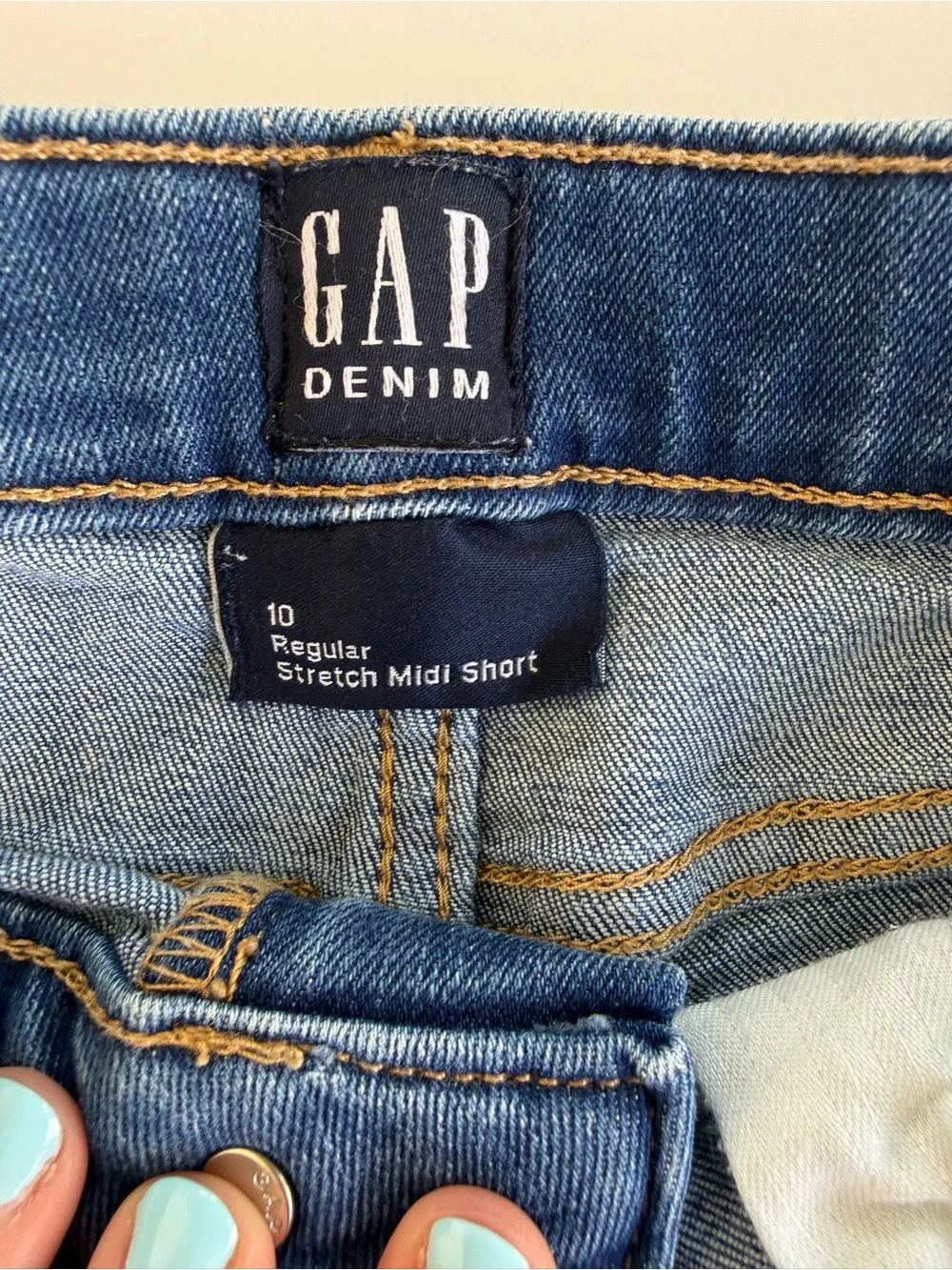 GAP‎ Kids Stretch Midi Denim Shorts Emoji Rainbow Heart Smiley Face Size 10